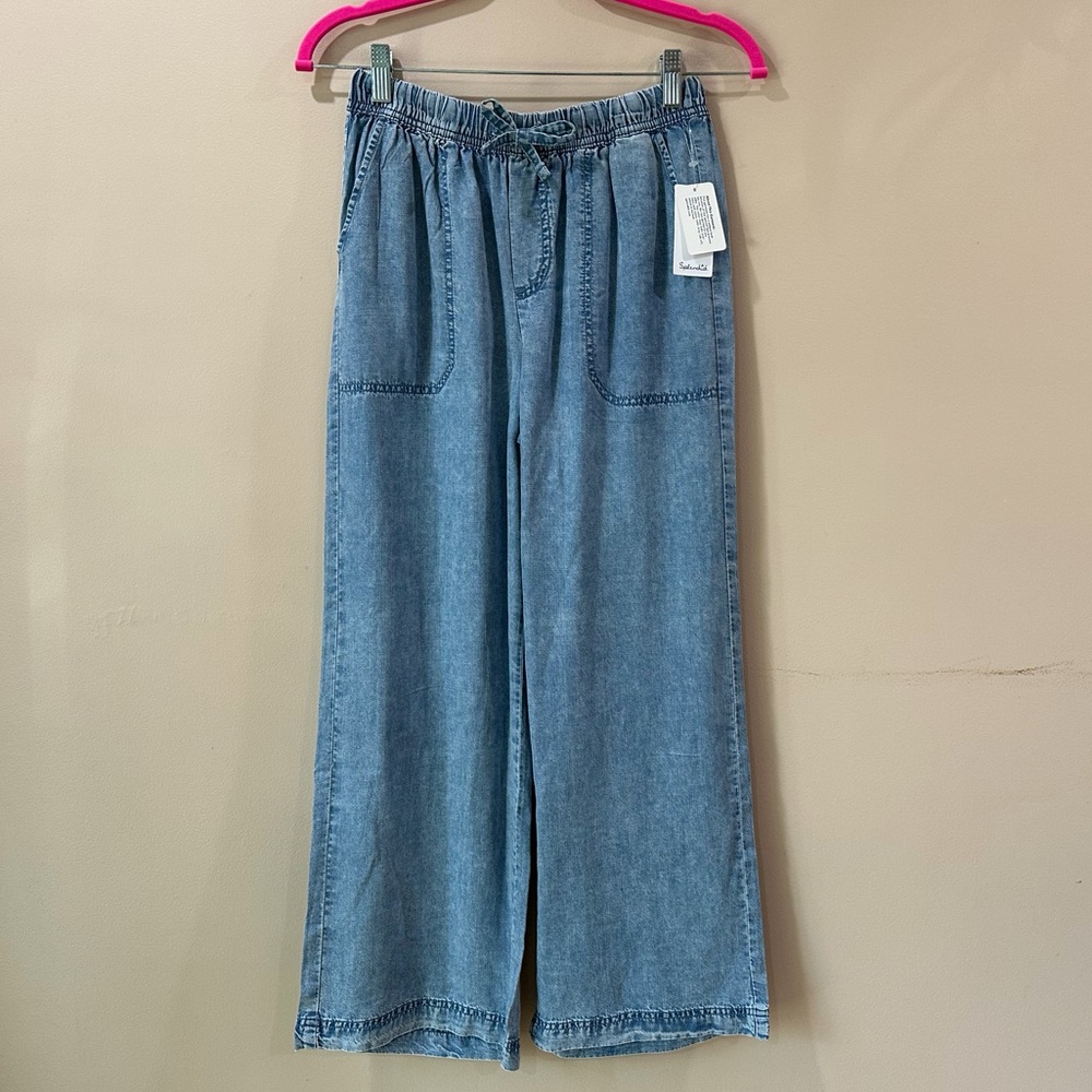 NWT Splendid Women’s XS Adele Indigo Palazzo Pants Wide Leg Cropped Blue Coastal